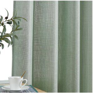 Jinchan Curtain Panels Green Linen Textured Curtains 38x 96 Rod Pocket Drapes